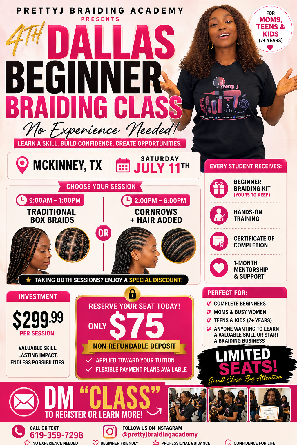 Dallas Beginner Braiding Class | Learn Box Braids & Cornrows | PrettyJ Braiding Academy
